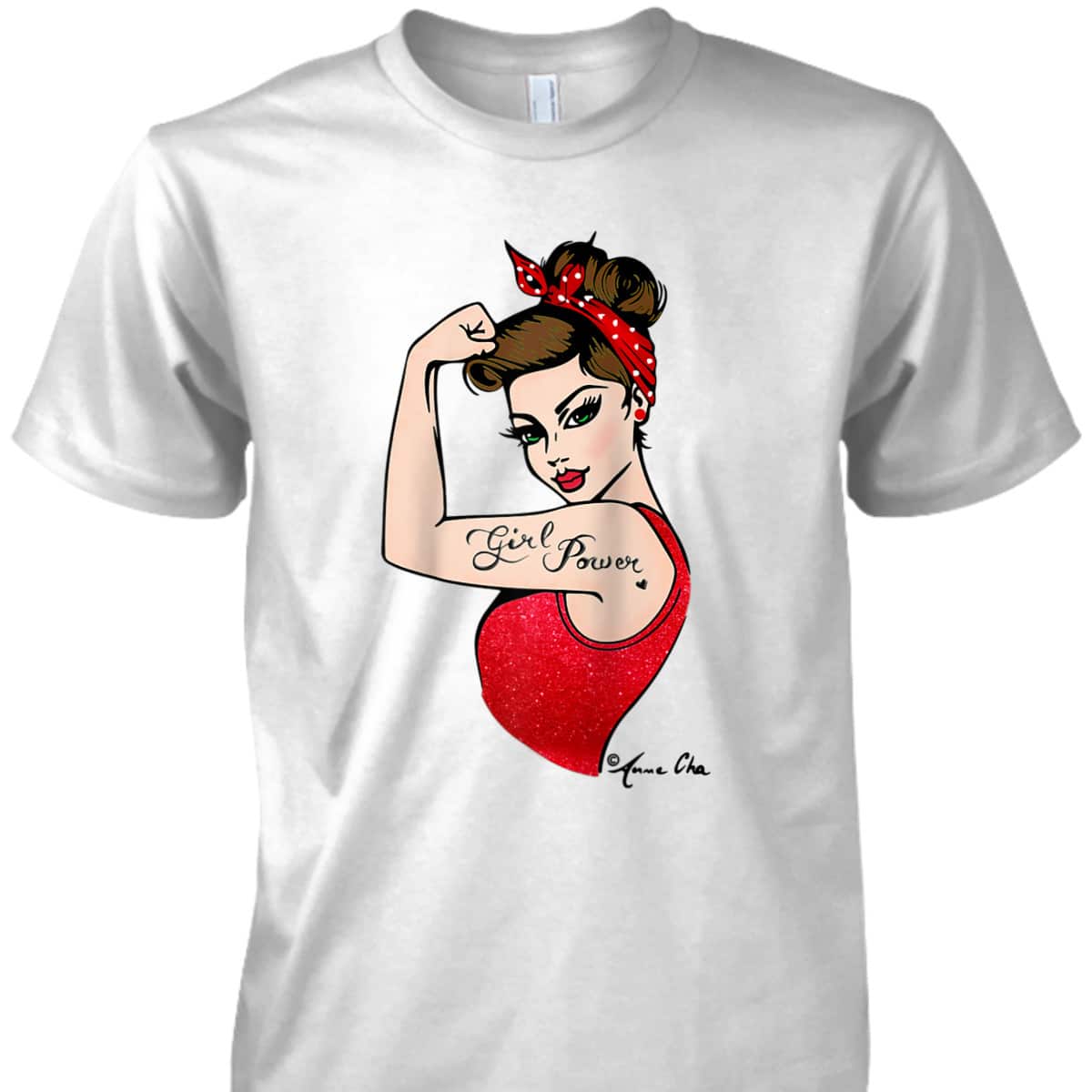 Red Girl Power Art By Anne Cha Pinup Inked Feminist Vintage T-Shirt Red Girl Power Art By Anne Cha Pinup Inked Feminist Vintage T-Shirt