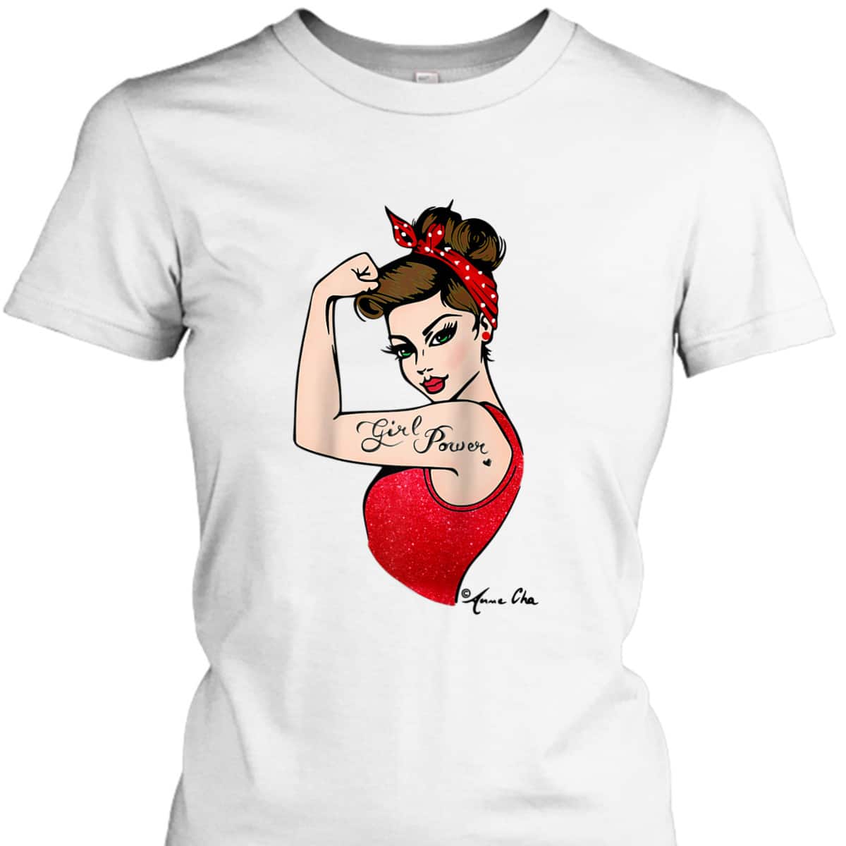 Red Girl Power Art By Anne Cha Pinup Inked Feminist Vintage T-Shirt Red Girl Power Art By Anne Cha Pinup Inked Feminist Vintage T-Shirt