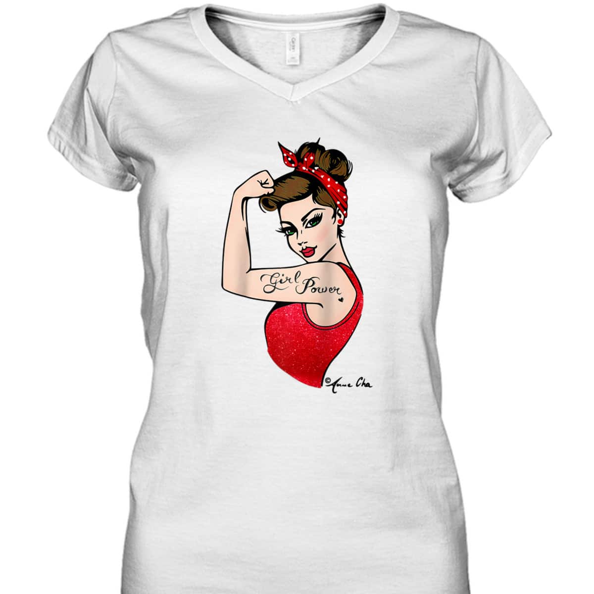 Red Girl Power Art By Anne Cha Pinup Inked Feminist Vintage T-Shirt Red Girl Power Art By Anne Cha Pinup Inked Feminist Vintage T-Shirt