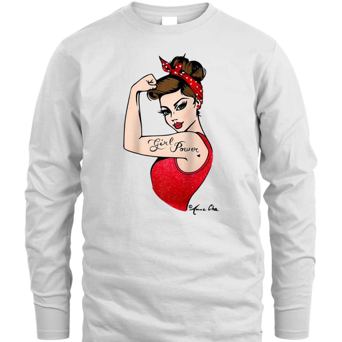 Red Girl Power Art By Anne Cha Pinup Inked Feminist Vintage T-Shirt Red Girl Power Art By Anne Cha Pinup Inked Feminist Vintage T-Shirt