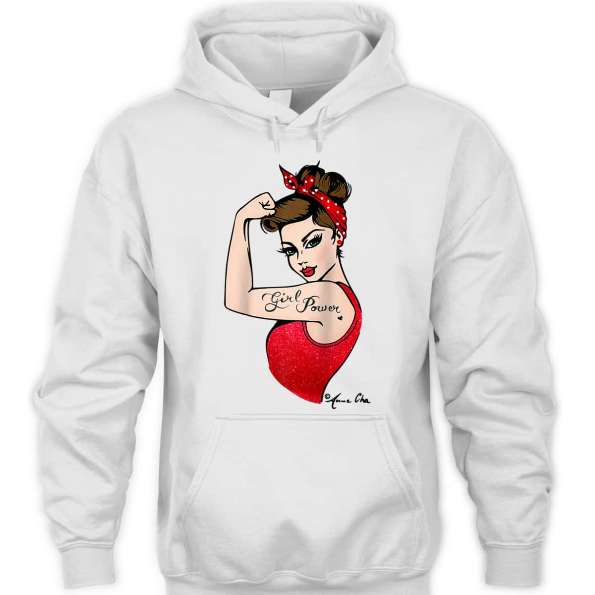 Red Girl Power Art By Anne Cha Pinup Inked Feminist Vintage T-Shirt Red Girl Power Art By Anne Cha Pinup Inked Feminist Vintage T-Shirt