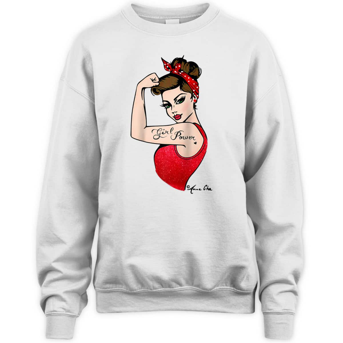 Red Girl Power Art By Anne Cha Pinup Inked Feminist Vintage T-Shirt Red Girl Power Art By Anne Cha Pinup Inked Feminist Vintage T-Shirt