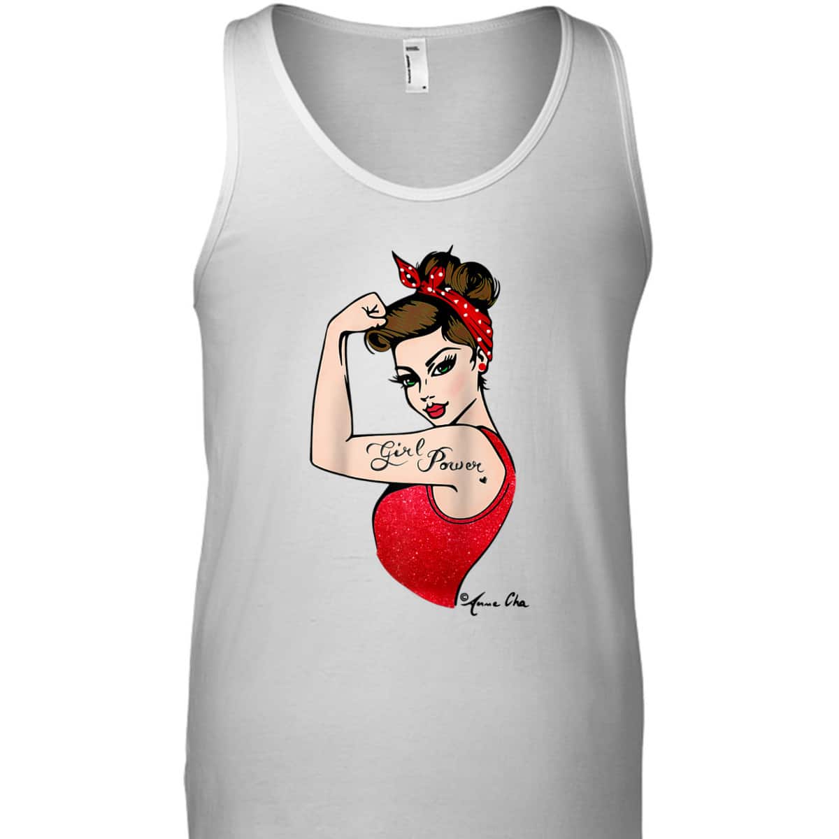 Red Girl Power Art By Anne Cha Pinup Inked Feminist Vintage T-Shirt Red Girl Power Art By Anne Cha Pinup Inked Feminist Vintage T-Shirt