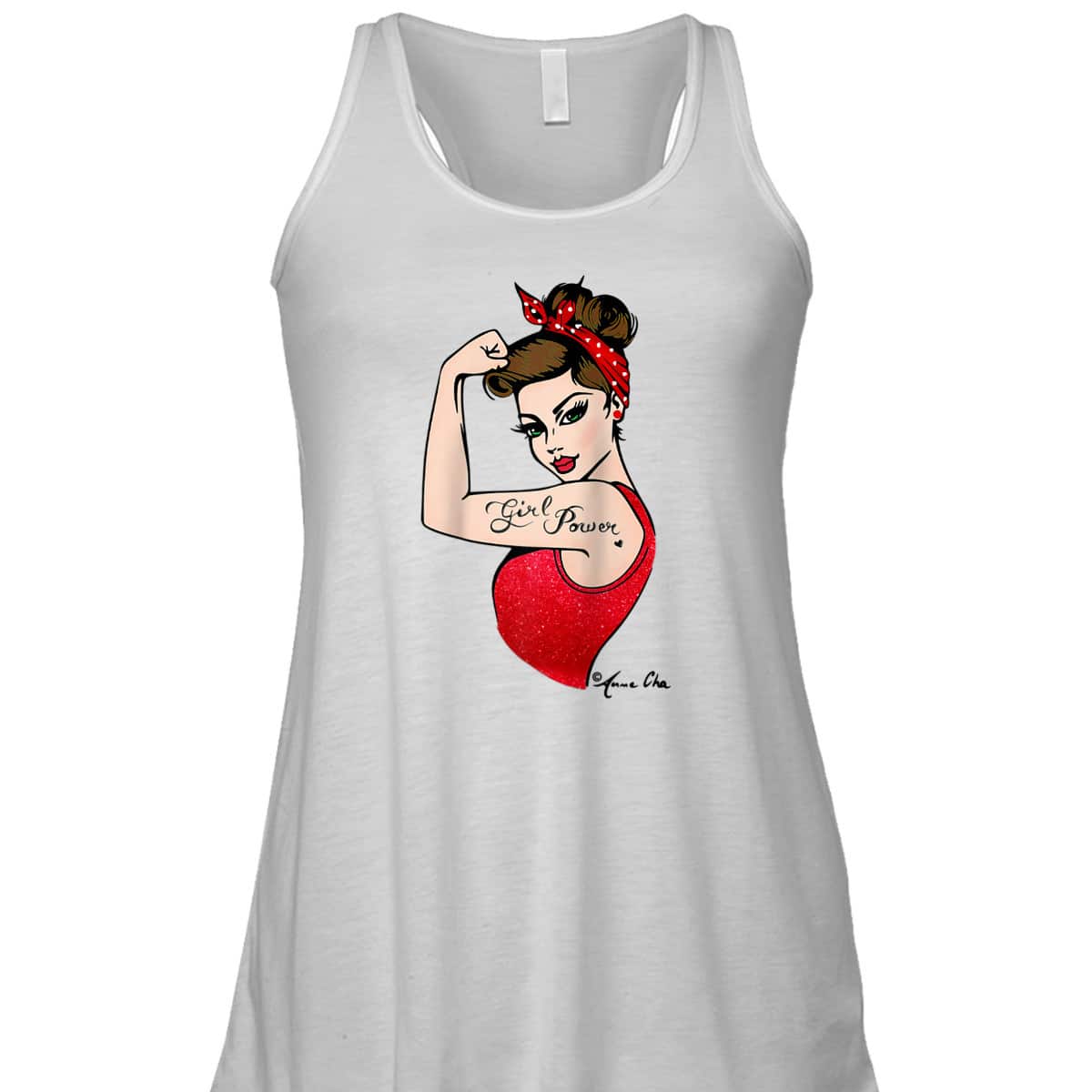 Red Girl Power Art By Anne Cha Pinup Inked Feminist Vintage T-Shirt Red Girl Power Art By Anne Cha Pinup Inked Feminist Vintage T-Shirt