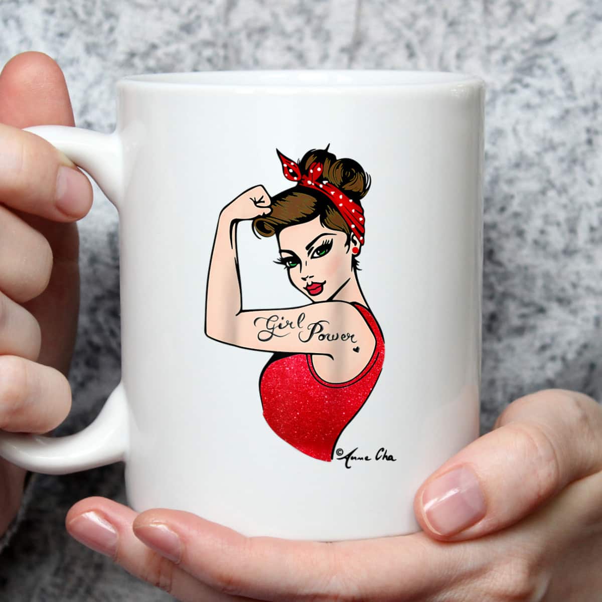 Red Girl Power Art By Anne Cha Pinup Inked Feminist Vintage T-Shirt Red Girl Power Art By Anne Cha Pinup Inked Feminist Vintage T-Shirt