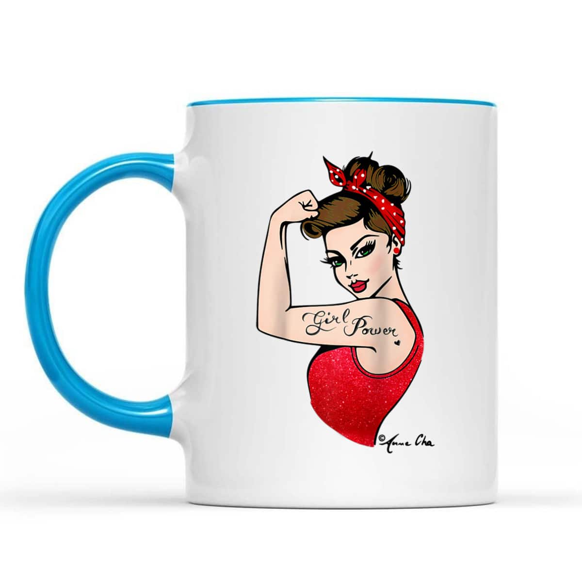 Red Girl Power Art By Anne Cha Pinup Inked Feminist Vintage T-Shirt Red Girl Power Art By Anne Cha Pinup Inked Feminist Vintage T-Shirt