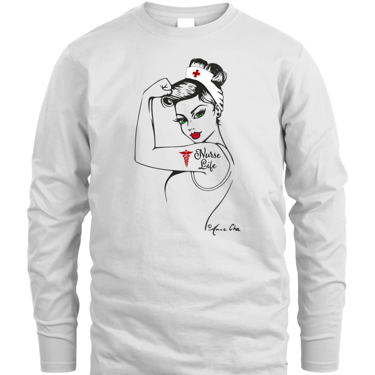 Womens Nurse Life Girl Power Modern Rosie The Riveter Medical Retro T-Shirt Womens Nurse Life Girl Power Modern Rosie The Riveter Medical Retro T-Shirt