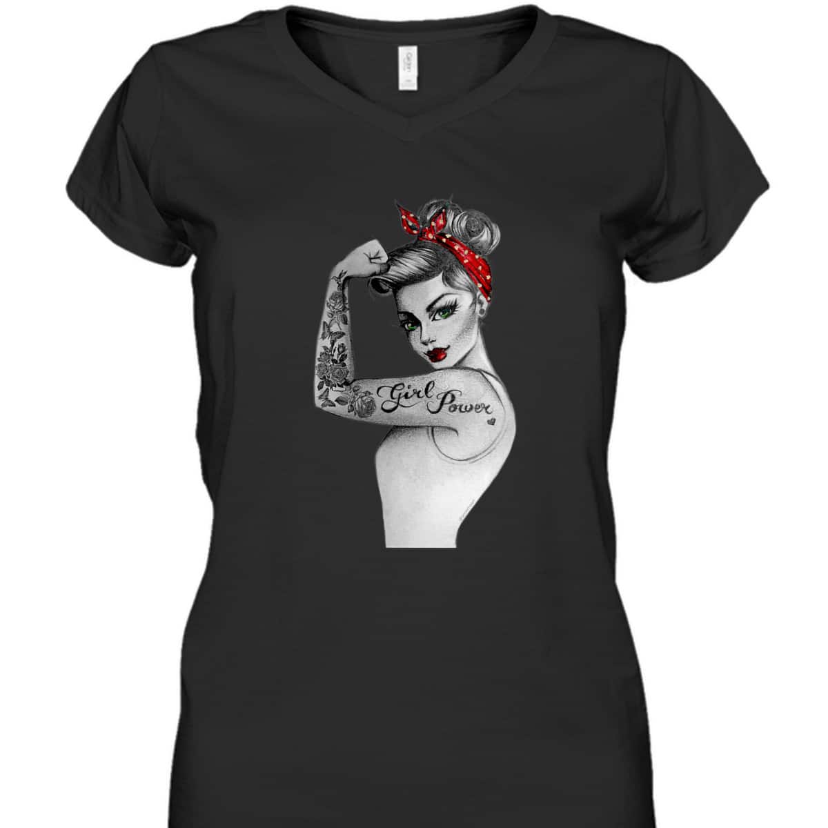 Womens Girl Power Pin Up Arm Sleeve Tattoo Ink Retro Vintage Rosie T-Shirt Womens Girl Power Pin Up Arm Sleeve Tattoo Ink Retro Vintage Rosie T-Shirt
