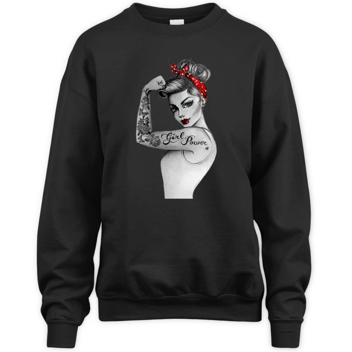 Womens Girl Power Pin Up Arm Sleeve Tattoo Ink Retro Vintage Rosie T-Shirt Womens Girl Power Pin Up Arm Sleeve Tattoo Ink Retro Vintage Rosie T-Shirt