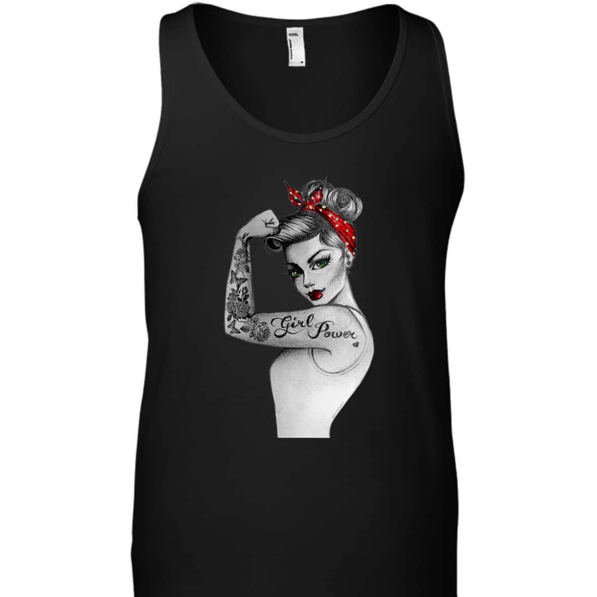Womens Girl Power Pin Up Arm Sleeve Tattoo Ink Retro Vintage Rosie T-Shirt Womens Girl Power Pin Up Arm Sleeve Tattoo Ink Retro Vintage Rosie T-Shirt