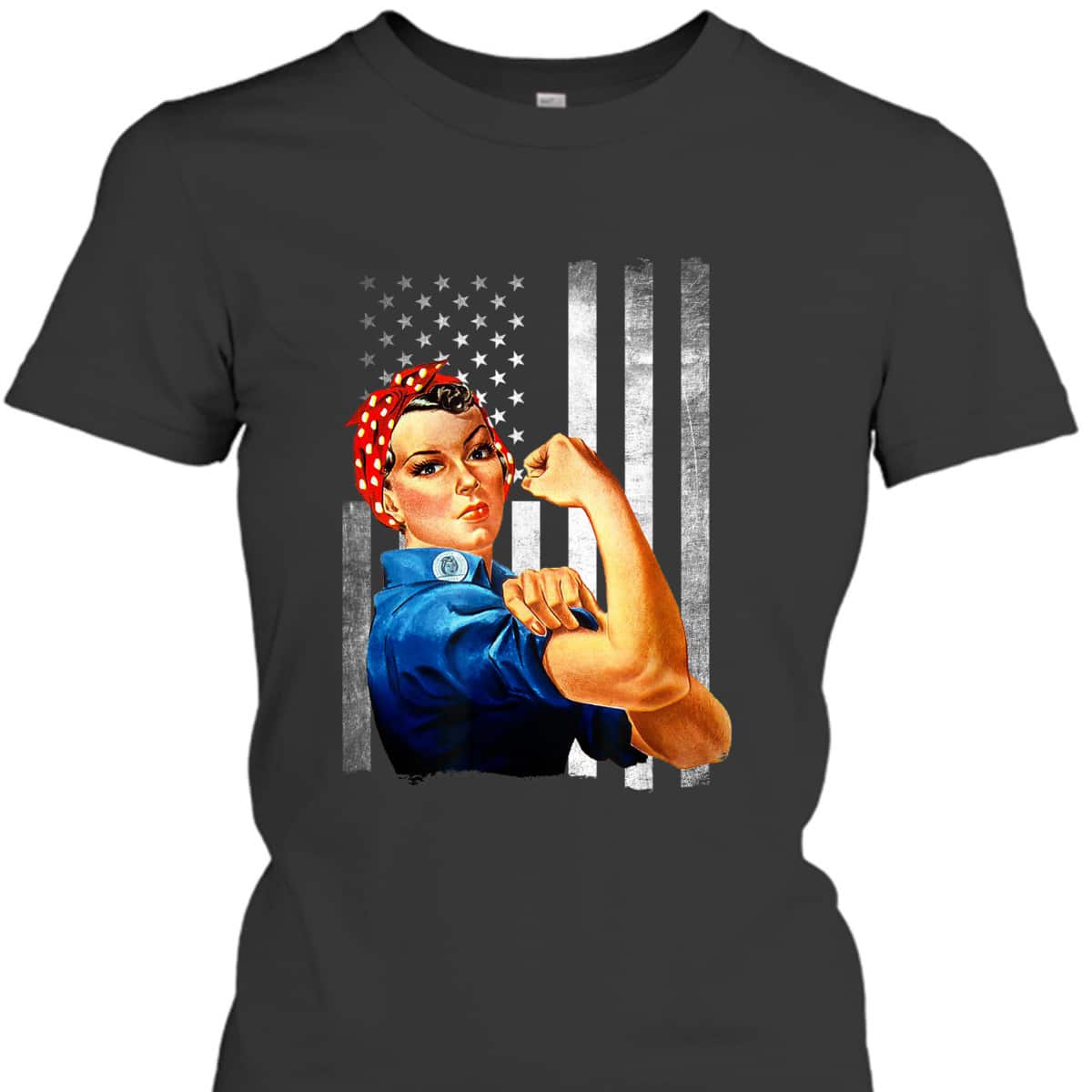 Rosie The Riveter WWII US Flag T-Shirt Rosie The Riveter WWII US Flag T-Shirt