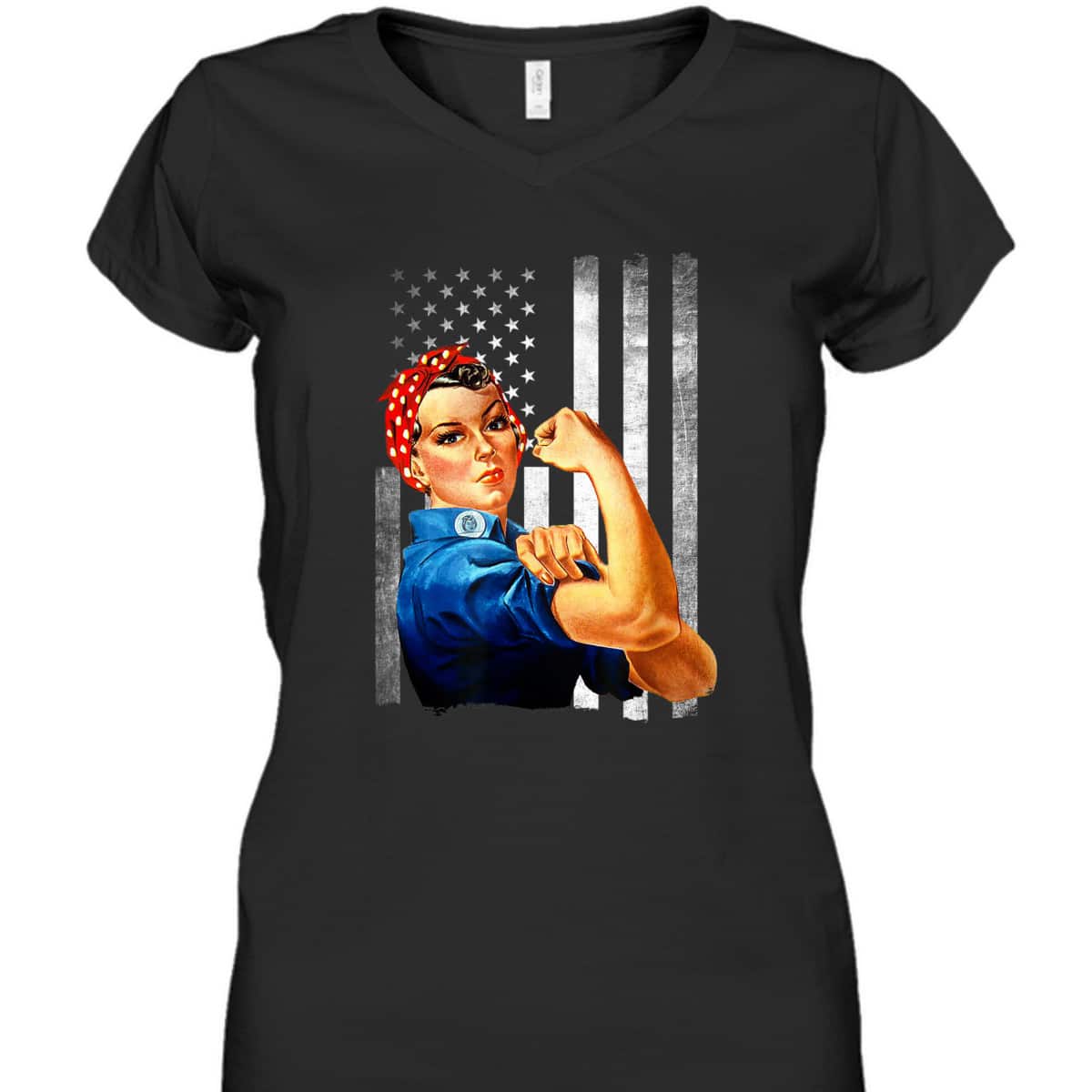 Rosie The Riveter WWII US Flag T-Shirt Rosie The Riveter WWII US Flag T-Shirt