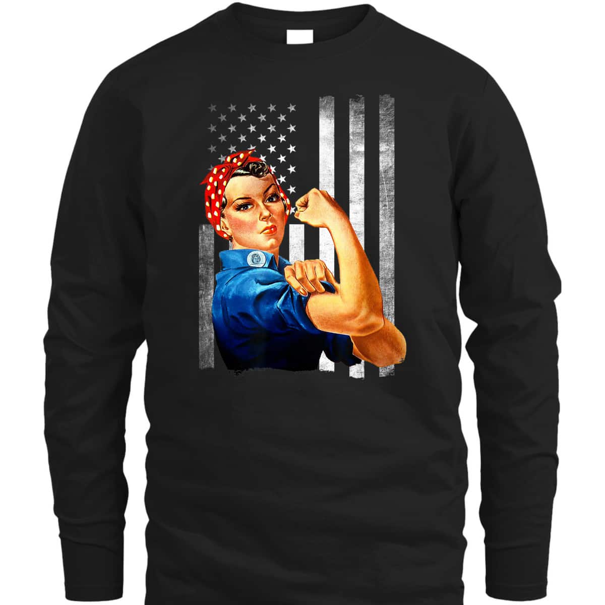 Rosie The Riveter WWII US Flag T-Shirt Rosie The Riveter WWII US Flag T-Shirt