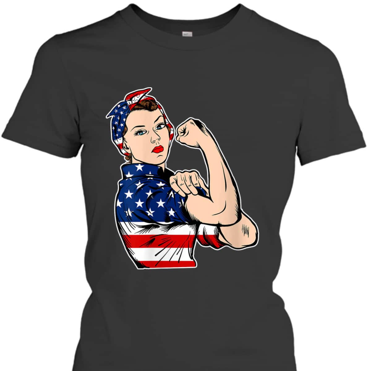 Womens Rosie The Riveter Bandana Feminist USA Flag 4th Of July T-Shirt Womens Rosie The Riveter Bandana Feminist USA Flag 4th Of July T-Shirt