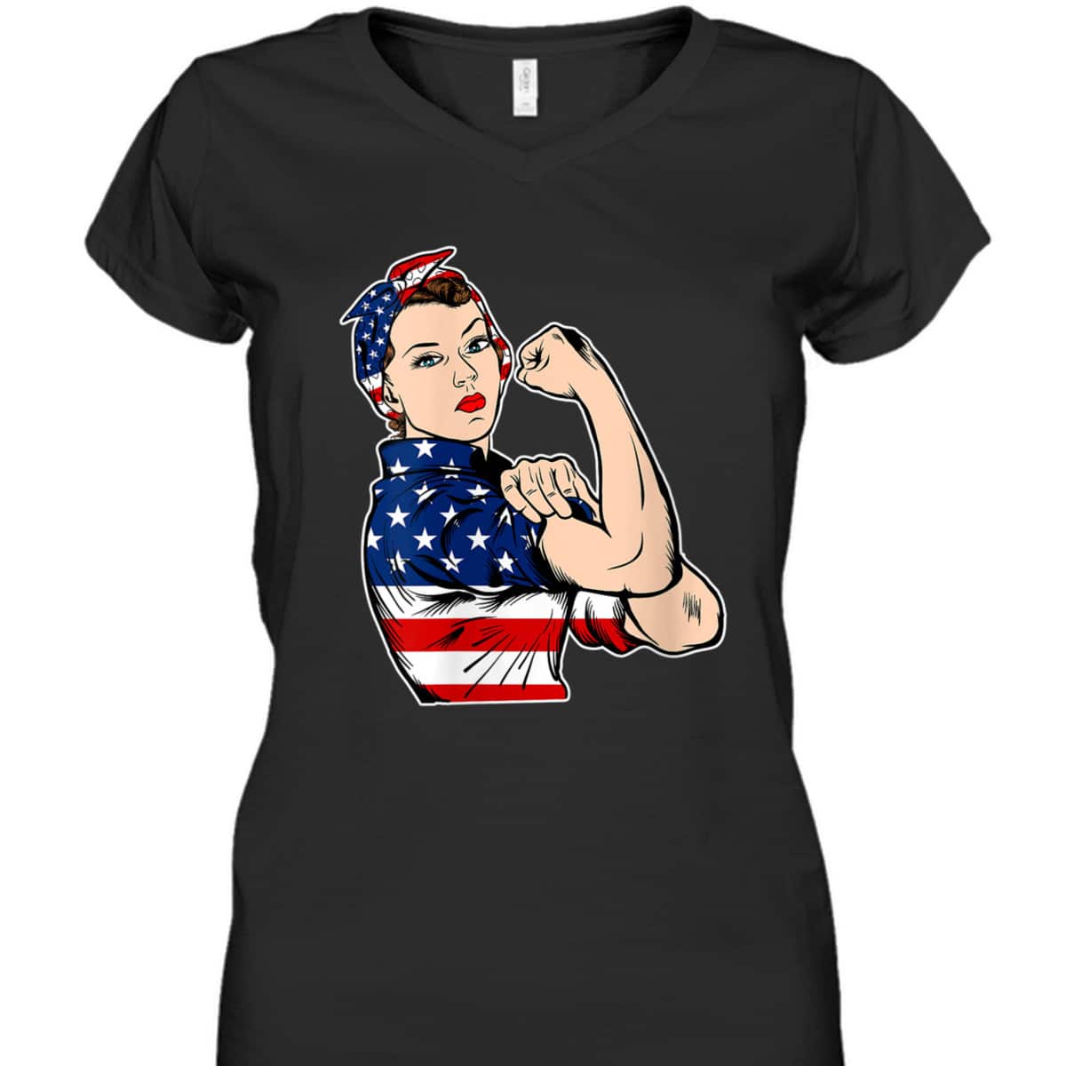 Womens Rosie The Riveter Bandana Feminist USA Flag 4th Of July T-Shirt Womens Rosie The Riveter Bandana Feminist USA Flag 4th Of July T-Shirt