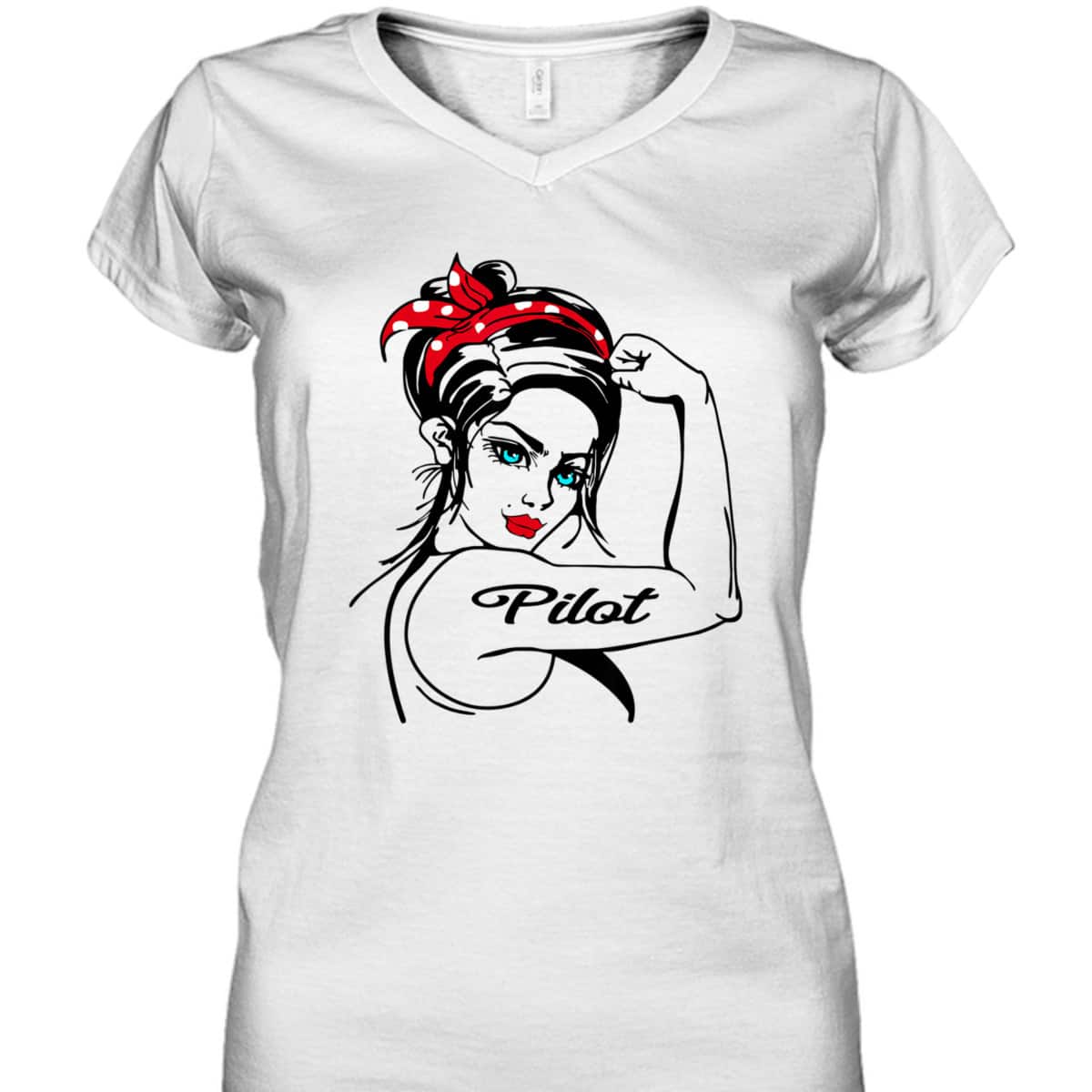 Female Pilot Rosie The Riveter Pin Up Girl T-Shirt Female Pilot Rosie The Riveter Pin Up Girl T-Shirt