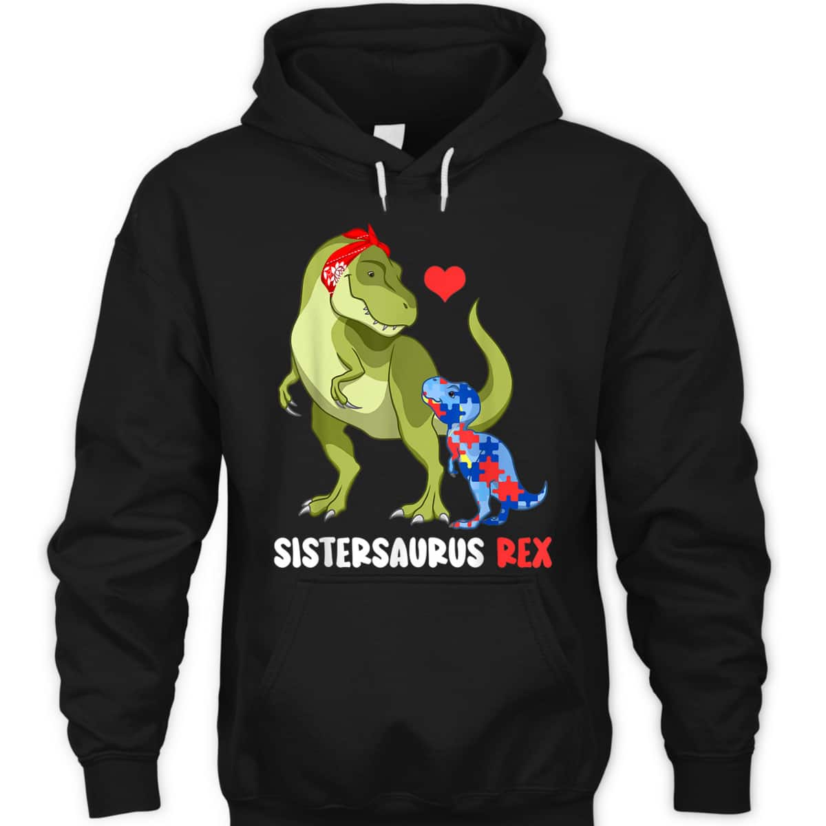 Sistersaurus Rex Sister Autism Awareness Dinosaur Puzzle T-Shirt