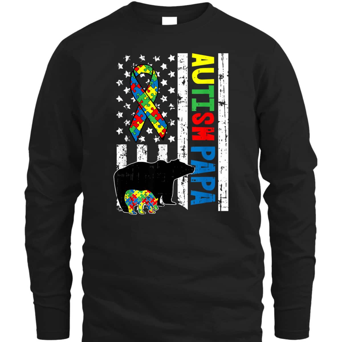 Papa Bear Matching Family Autism Awareness Gifts US Flag T-Shirt