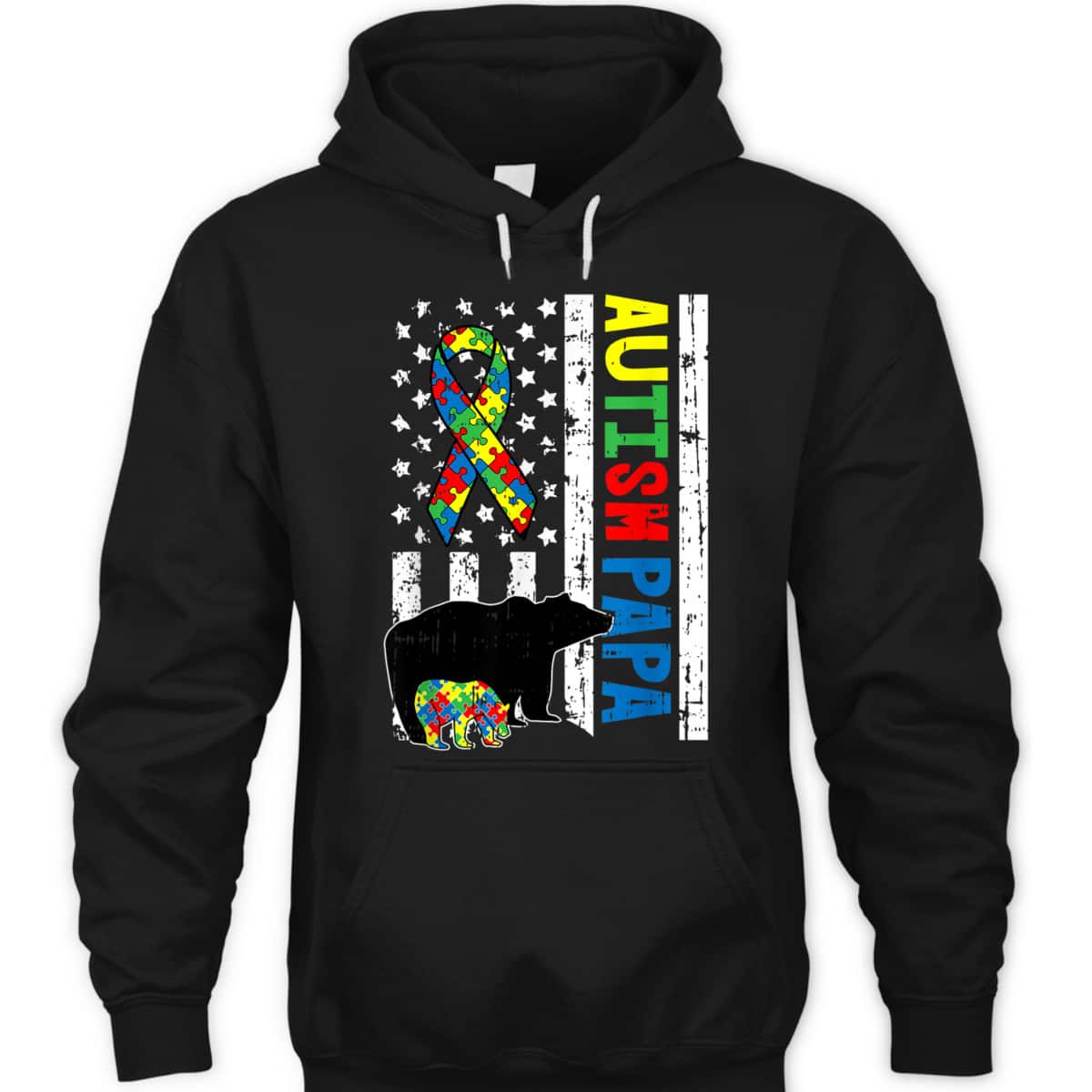 Papa Bear Matching Family Autism Awareness Gifts US Flag T-Shirt