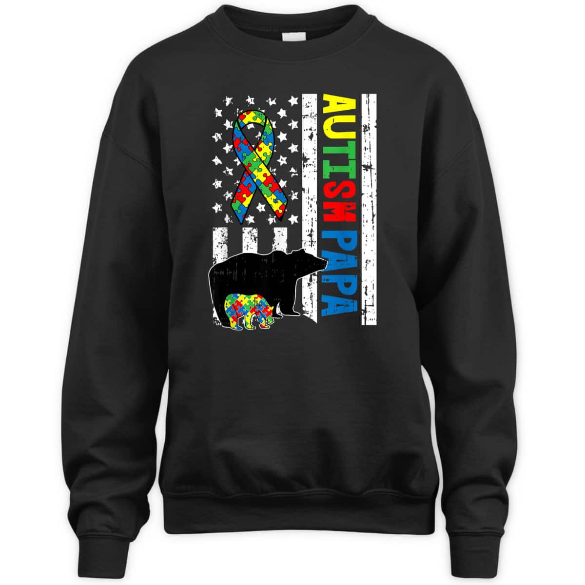 Papa Bear Matching Family Autism Awareness Gifts US Flag T-Shirt Papa Bear Matching Family Autism Awareness Gifts US Flag T-Shirt
