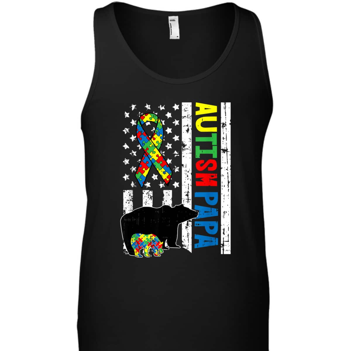 Papa Bear Matching Family Autism Awareness Gifts US Flag T-Shirt Papa Bear Matching Family Autism Awareness Gifts US Flag T-Shirt