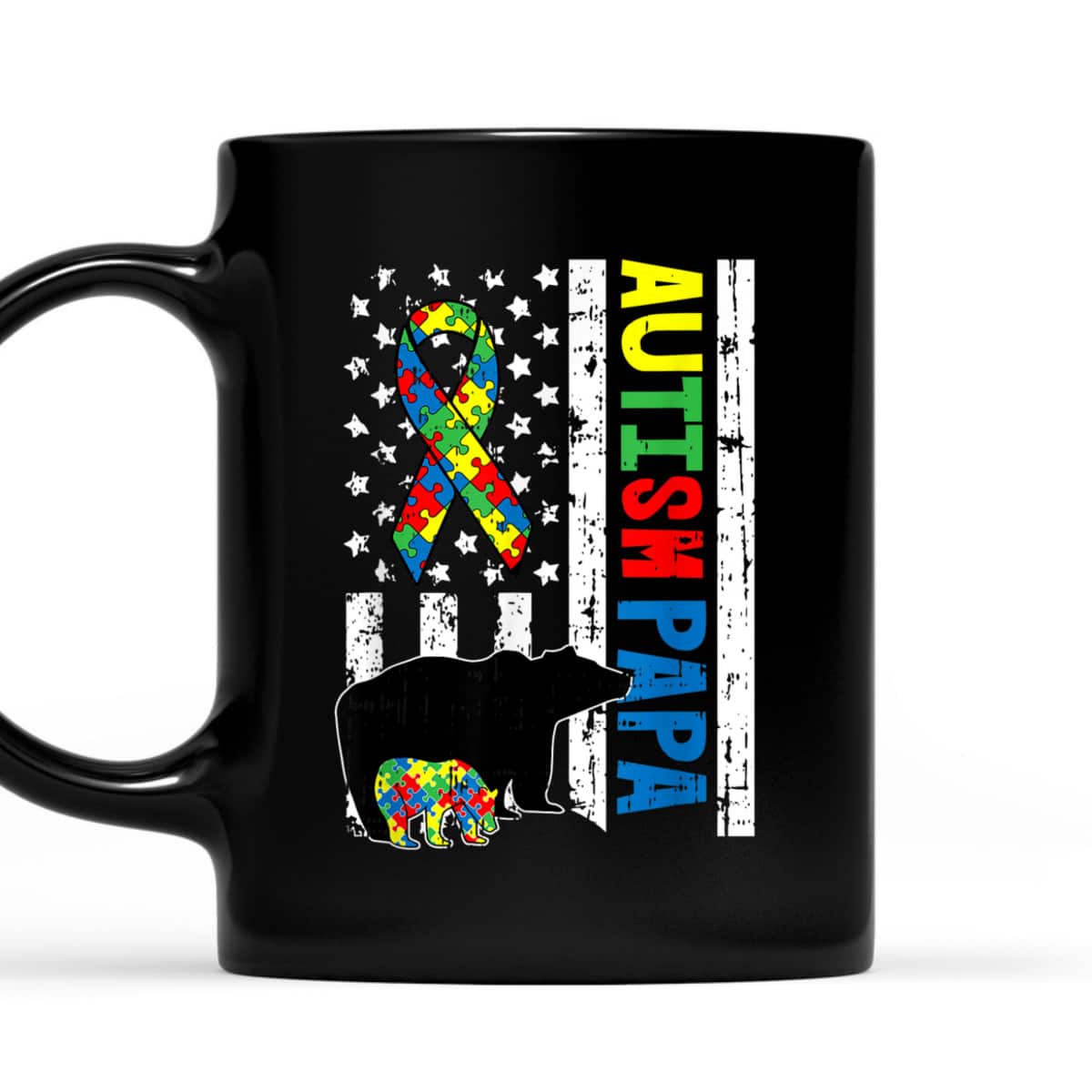 Papa Bear Matching Family Autism Awareness Gifts US Flag T-Shirt