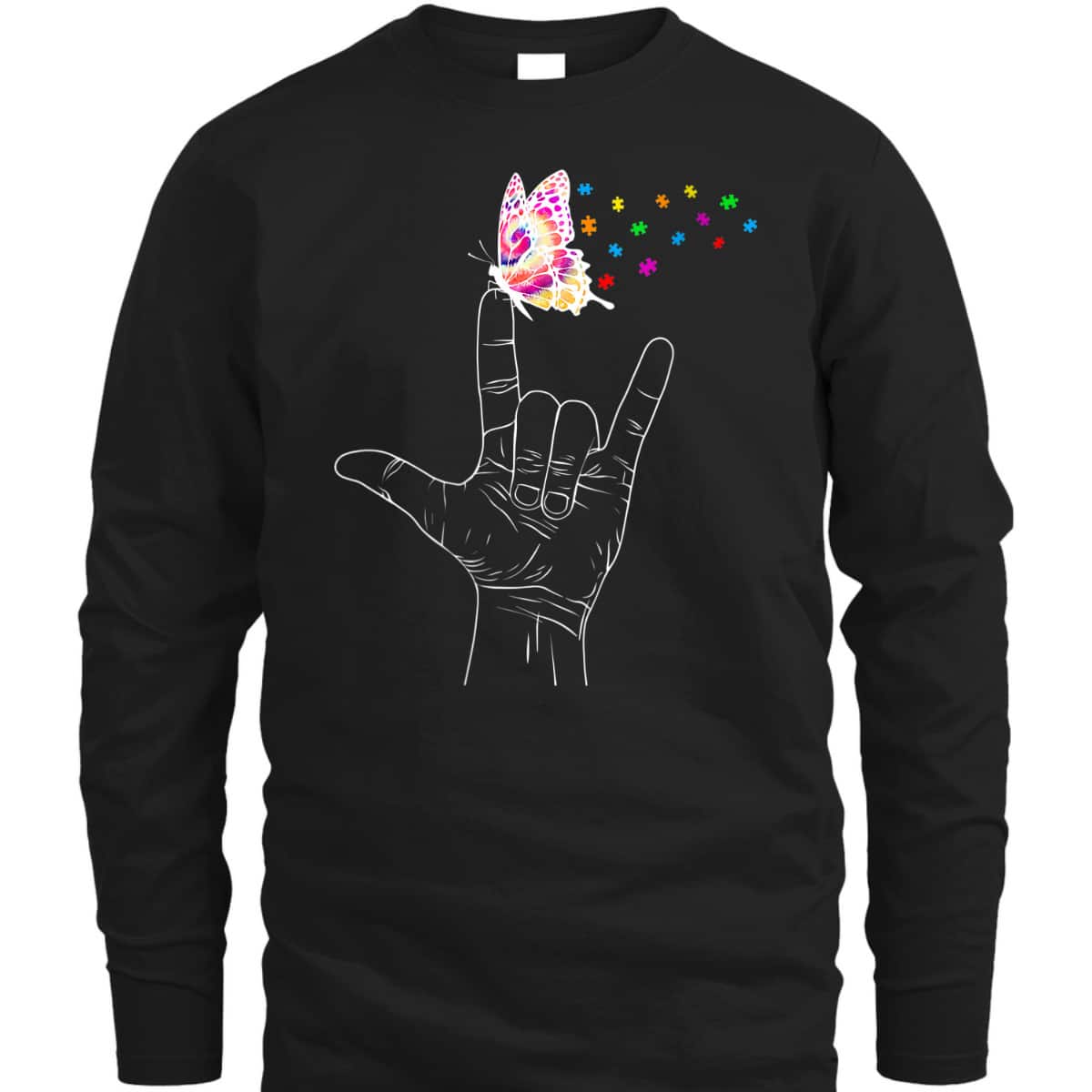 Womens ASL I Love You Hand Sign Language Butterfly Autism Awareness T-Shirt Womens ASL I Love You Hand Sign Language Butterfly Autism Awareness T-Shirt