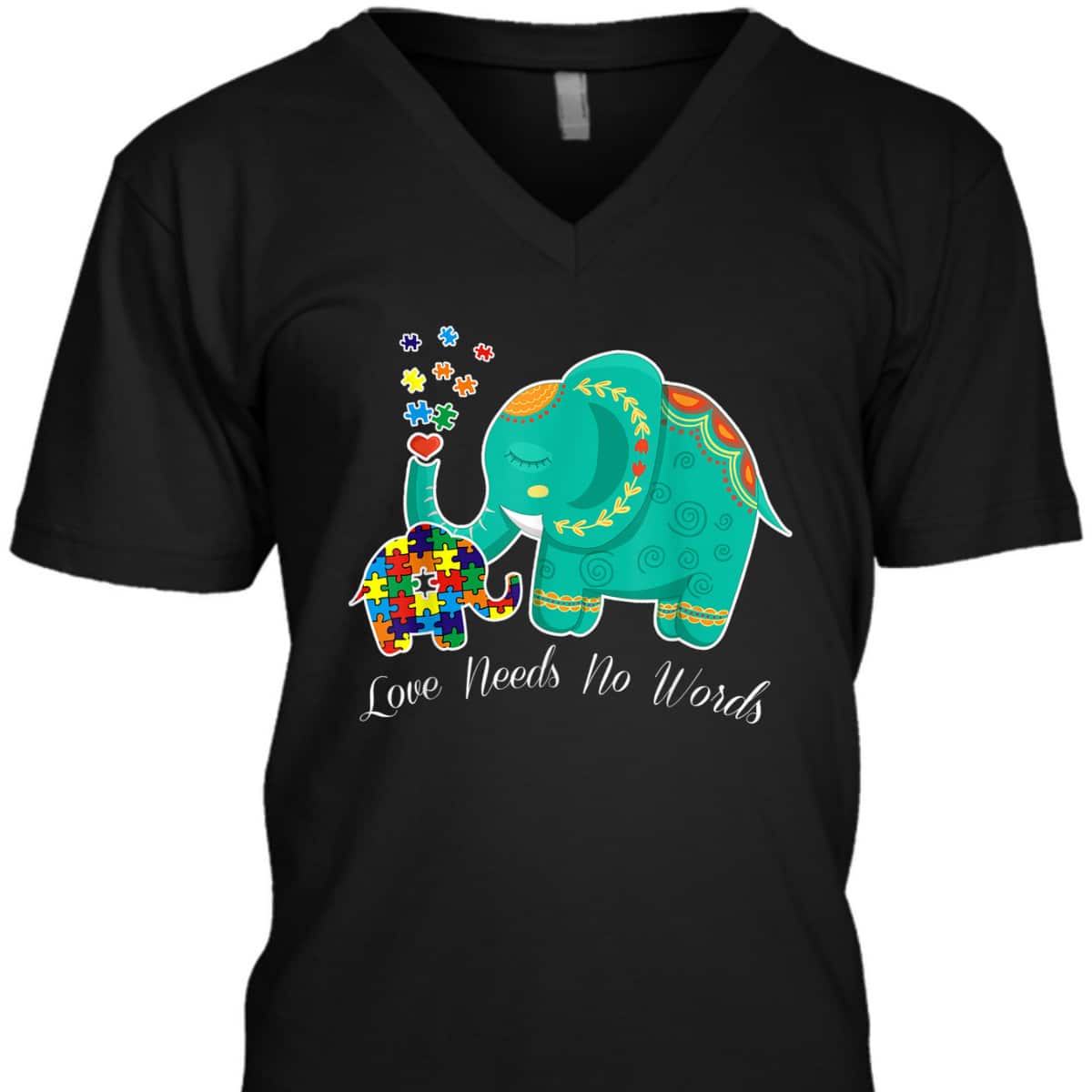 Puzzle Elephant Love Needs No Words - Autism Mom Dad Teacher T-Shirt Puzzle Elephant Love Needs No Words - Autism Mom Dad Teacher T-Shirt
