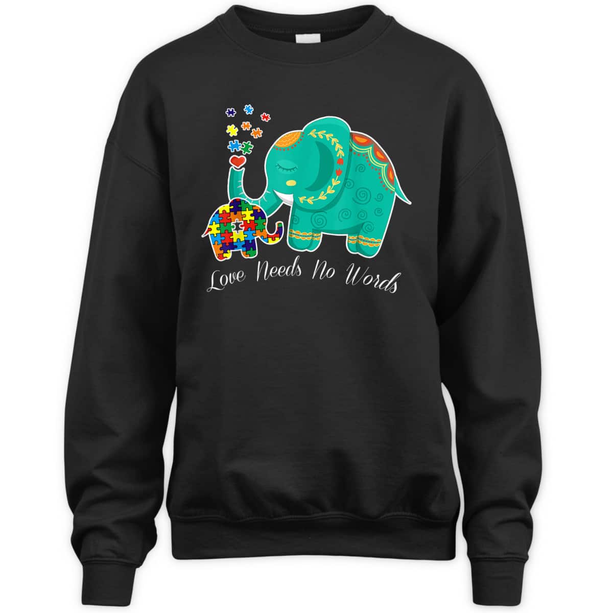 Puzzle Elephant Love Needs No Words - Autism Mom Dad Teacher T-Shirt Puzzle Elephant Love Needs No Words - Autism Mom Dad Teacher T-Shirt