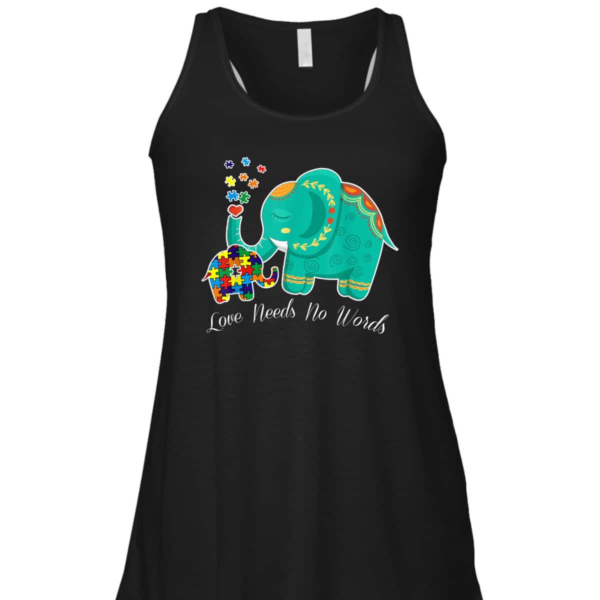 Puzzle Elephant Love Needs No Words - Autism Mom Dad Teacher T-Shirt