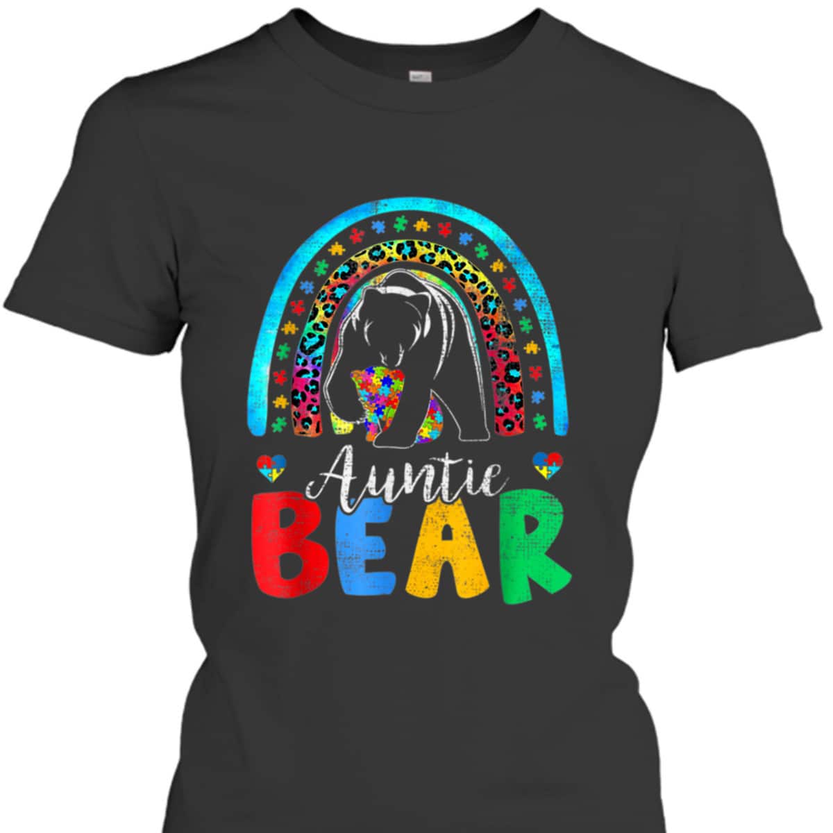Autism Awareness Month Rainbow Auntie Bear Support Autistic T-Shirt