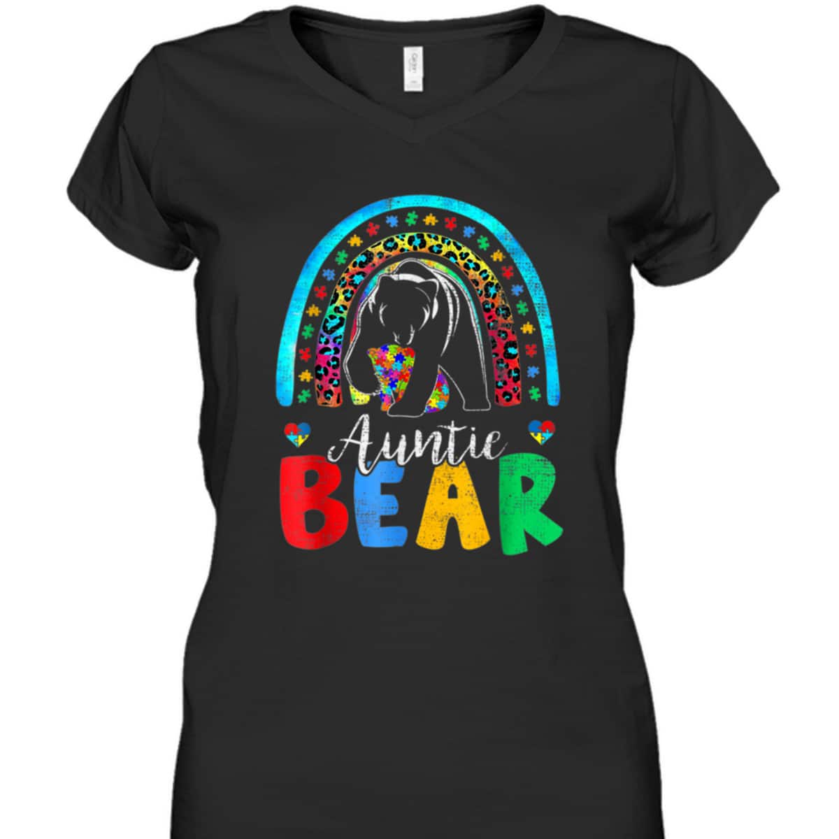 Autism Awareness Month Rainbow Auntie Bear Support Autistic T-Shirt