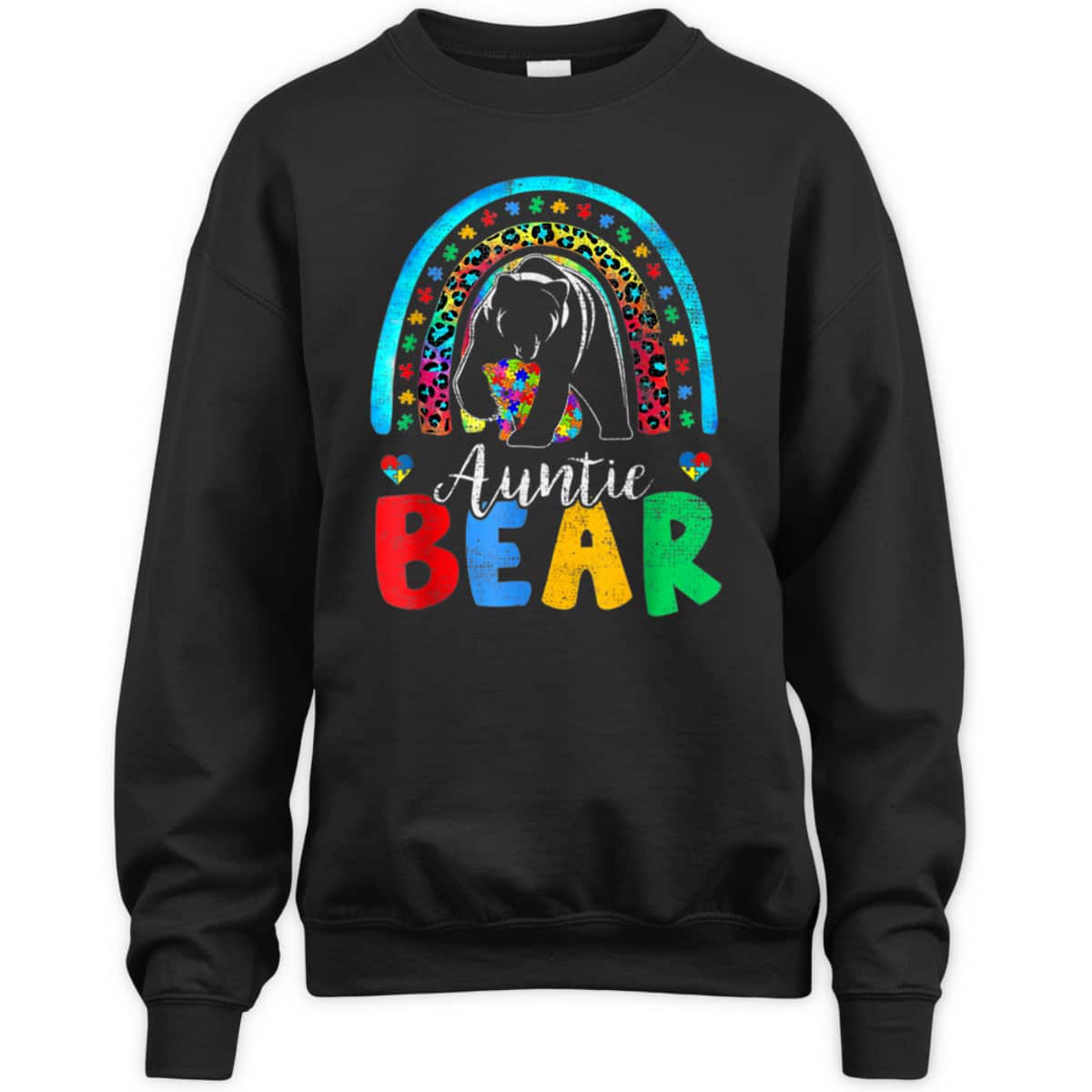 Autism Awareness Month Rainbow Auntie Bear Support Autistic T-Shirt