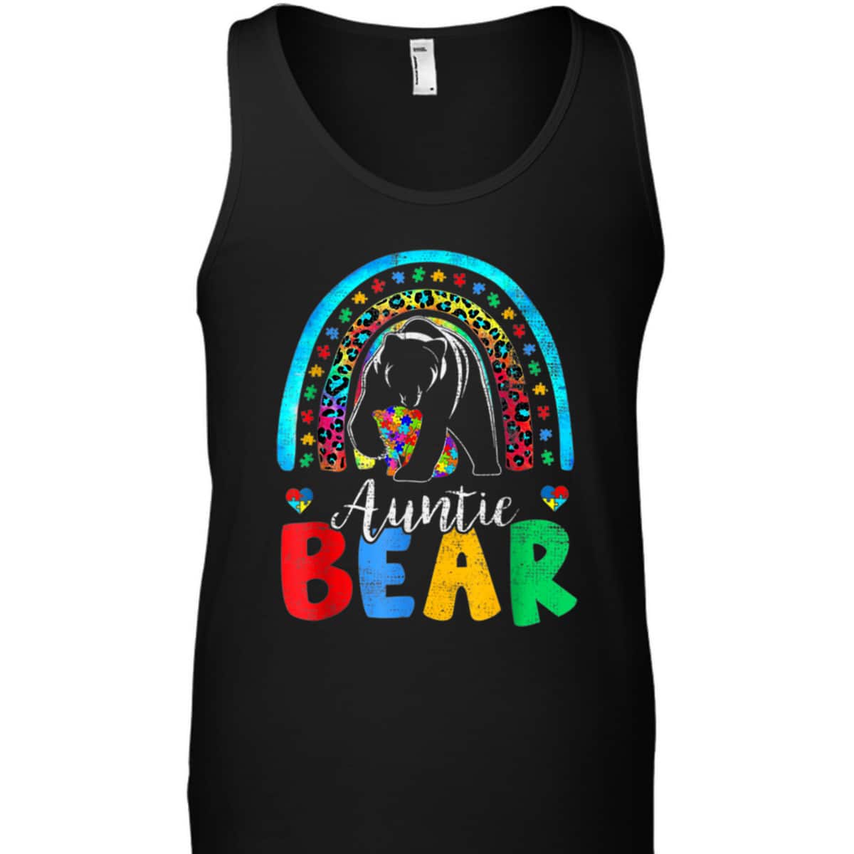 Autism Awareness Month Rainbow Auntie Bear Support Autistic T-Shirt