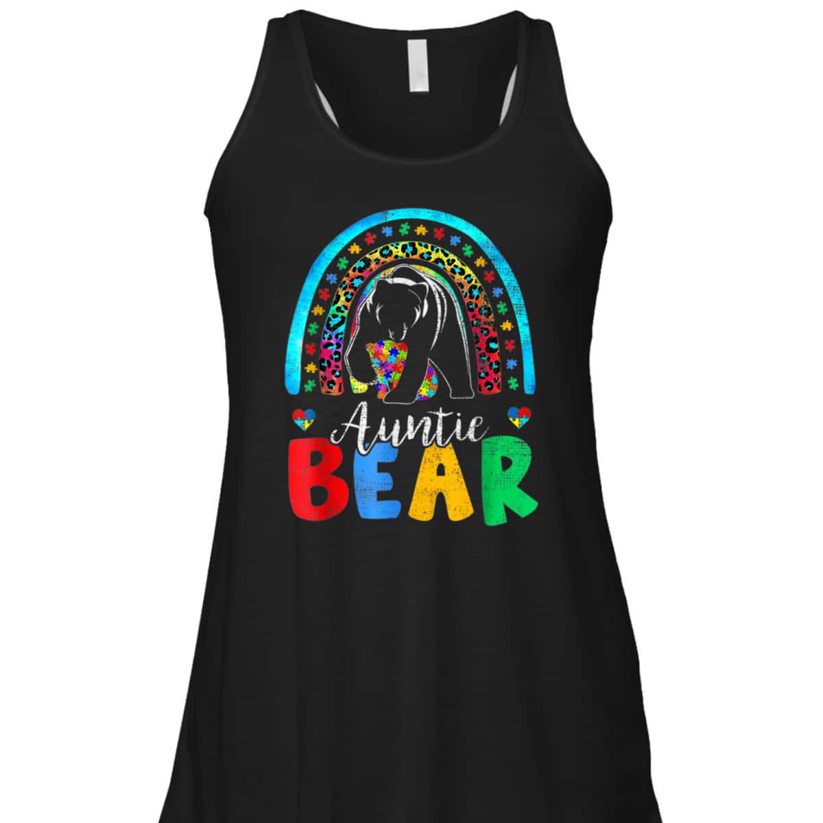 Autism Awareness Month Rainbow Auntie Bear Support Autistic T-Shirt
