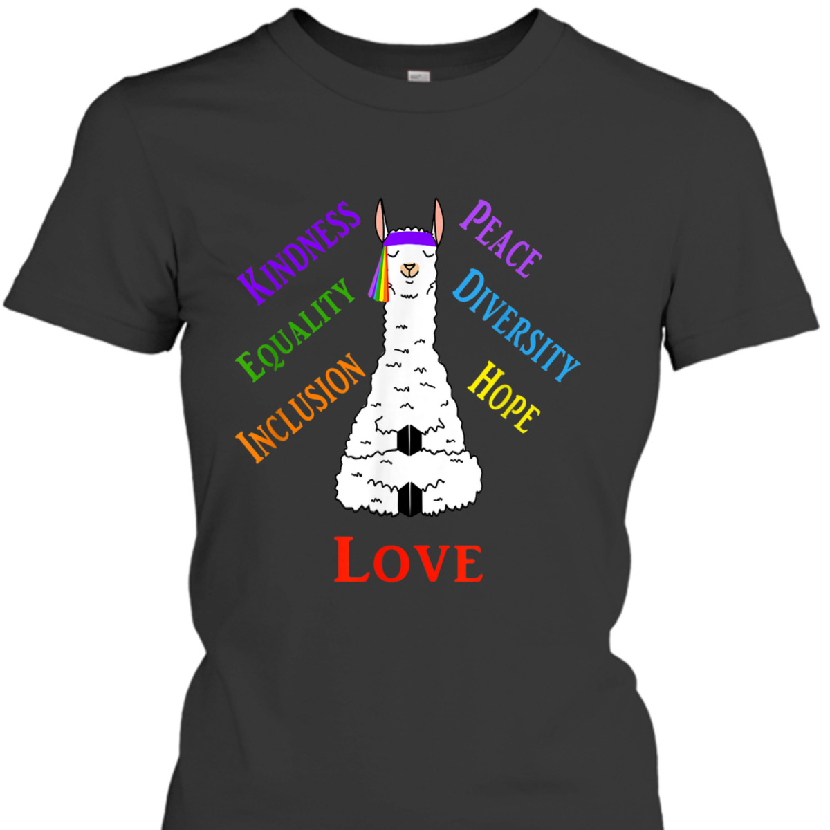 Llama Peace Love Inclusion Equality Diversity Human Rights T-Shirt