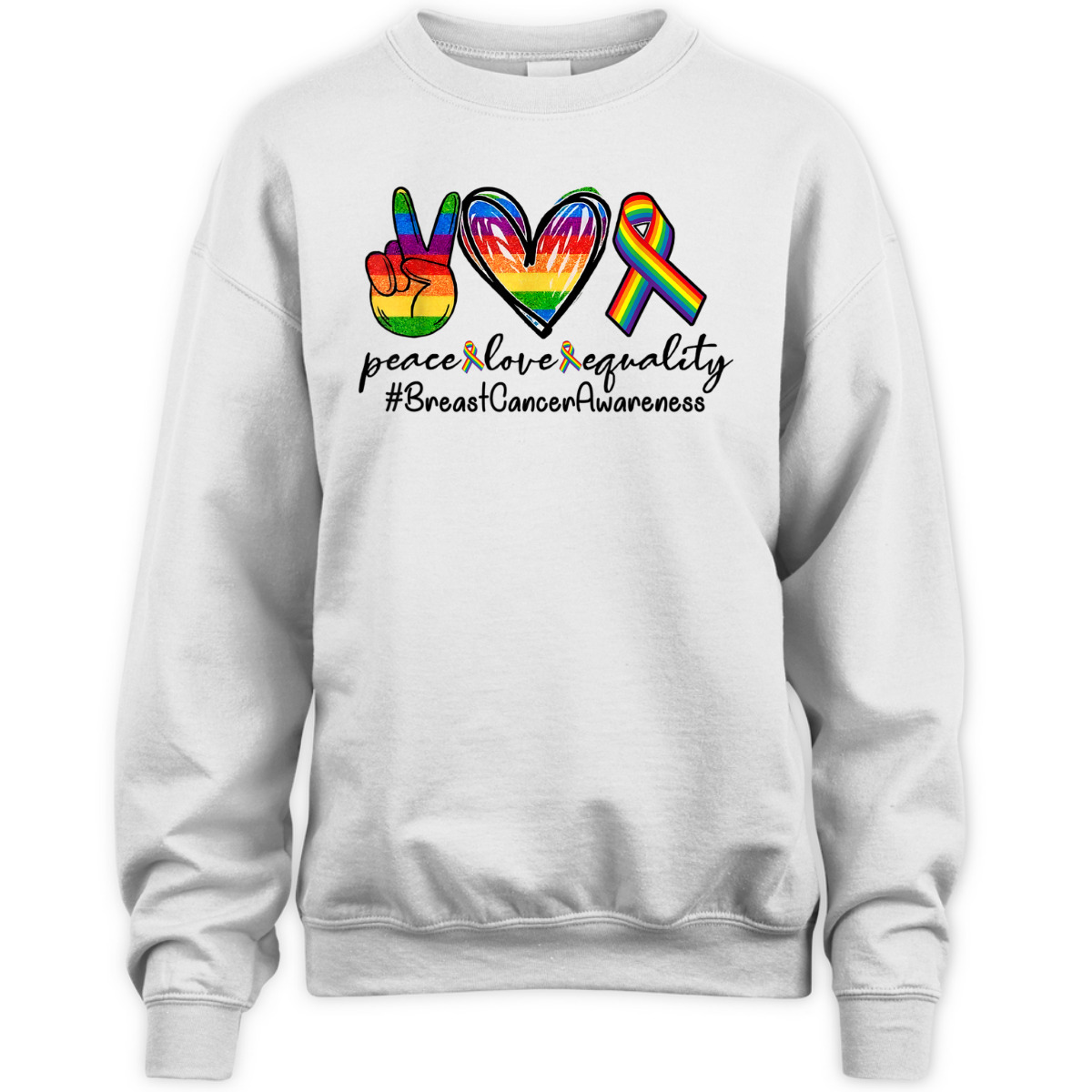 Rainbow Ribbon Peace Love Equality Breast Cancer Awareness T-Shirt