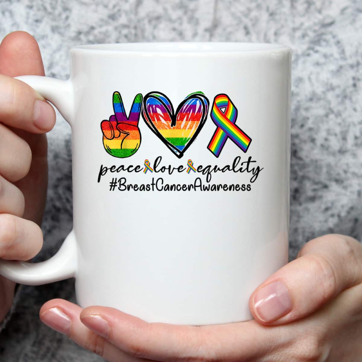 Rainbow Ribbon Peace Love Equality Breast Cancer Awareness T-Shirt Rainbow Ribbon Peace Love Equality Breast Cancer Awareness T-Shirt