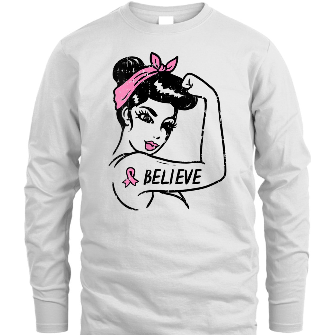 Strong Women Rosie Riveter Believe Pink Ribbon Breast Cancer Awareness T-Shirt Strong Women Rosie Riveter Believe Pink Ribbon Breast Cancer Awareness T-Shirt