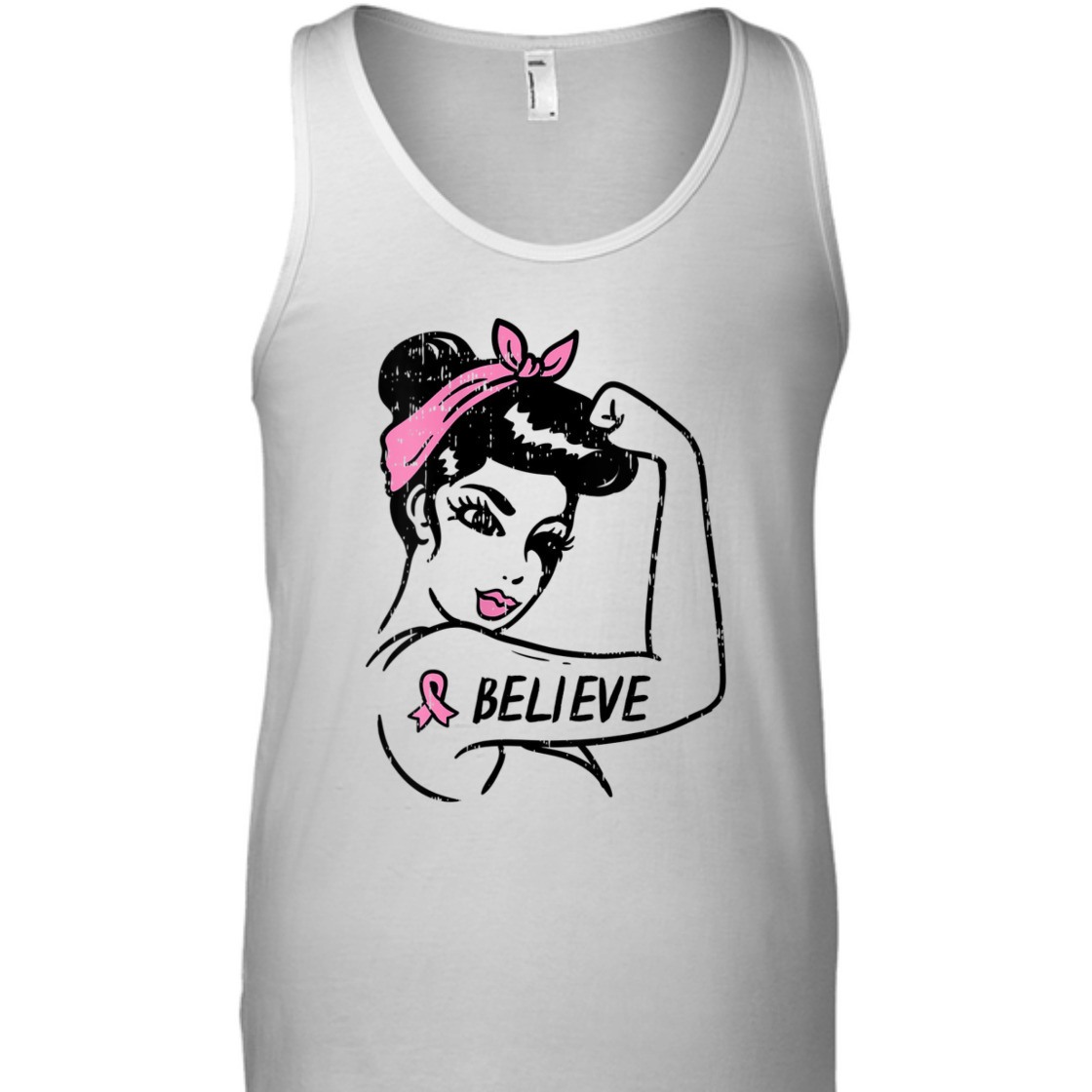 Strong Women Rosie Riveter Believe Pink Ribbon Breast Cancer Awareness T-Shirt Strong Women Rosie Riveter Believe Pink Ribbon Breast Cancer Awareness T-Shirt