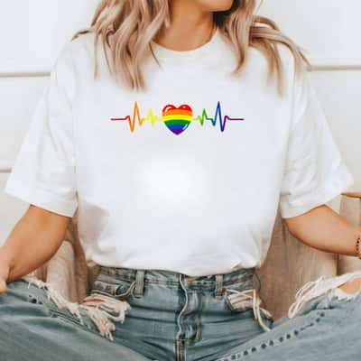 Gay Pride Rainbow Heartbeat LGBTQ Month Gender Equality T-Shirt