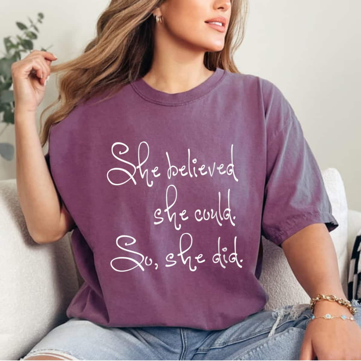Womens She Believed She Could So She Did Whimsical Girl Power T-Shirt Womens She Believed She Could So She Did Whimsical Girl Power T-Shirt