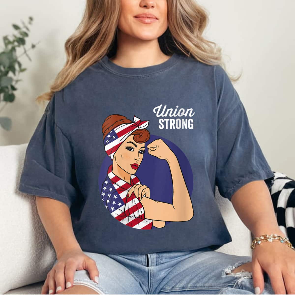 Womens Union Labor Day Rosie The Riveter USA Flag T-Shirt Womens Union Labor Day Rosie The Riveter USA Flag T-Shirt