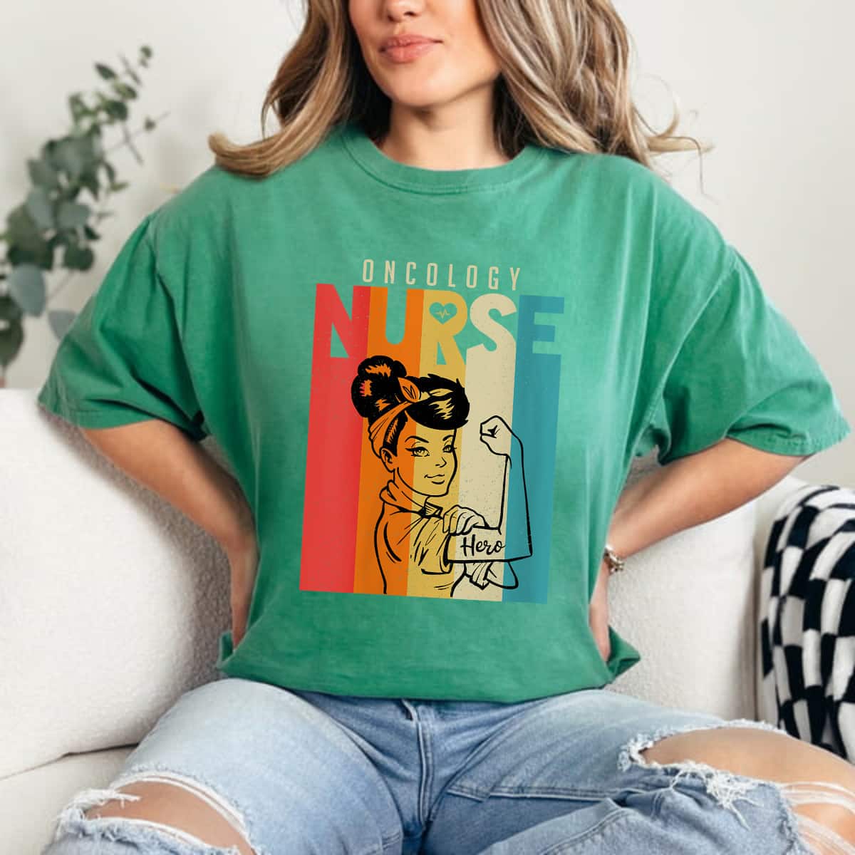 Womens Vintage Rosie The Riveter Oncology Nurse T-Shirt Womens Vintage Rosie The Riveter Oncology Nurse T-Shirt