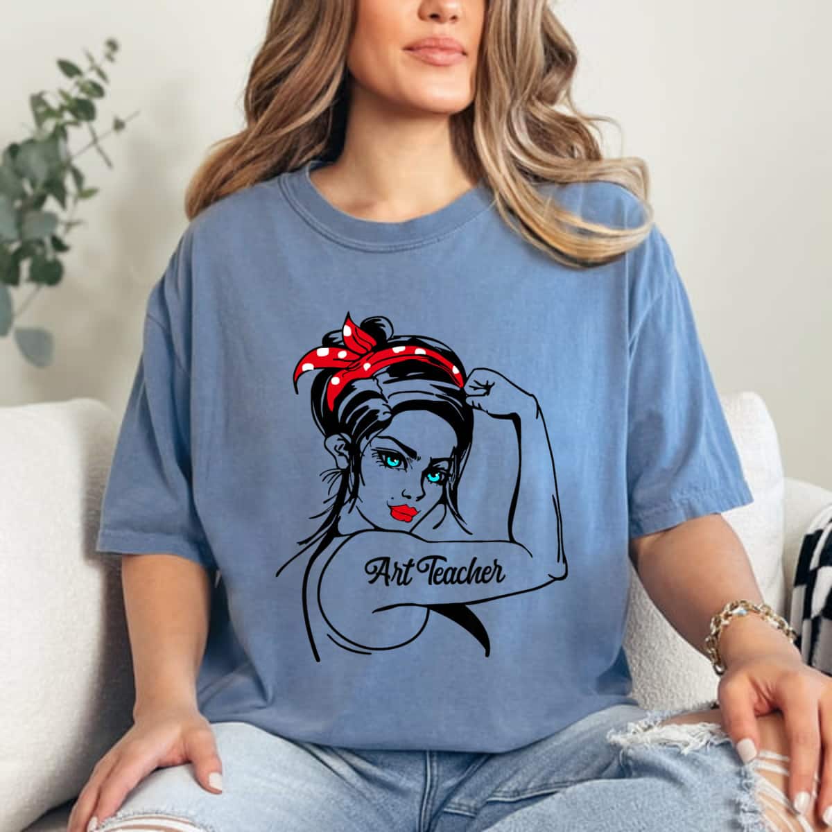 Art Teacher Rosie The Riveter Pin Up T-Shirt Art Teacher Rosie The Riveter Pin Up T-Shirt