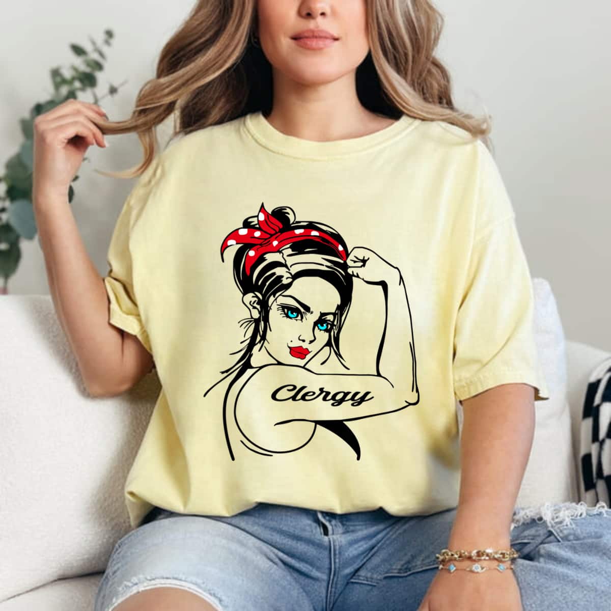 Female Clergy Rosie The Riveter Pin Up Girl T-Shirt Female Clergy Rosie The Riveter Pin Up Girl T-Shirt