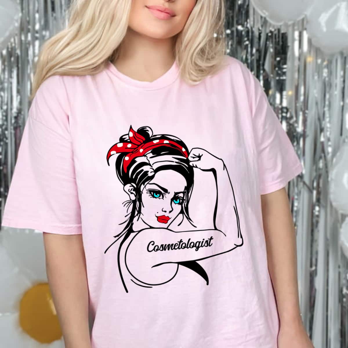Female Cosmetologist Rosie The Riveter Pin Up Girl T-Shirt Female Cosmetologist Rosie The Riveter Pin Up Girl T-Shirt