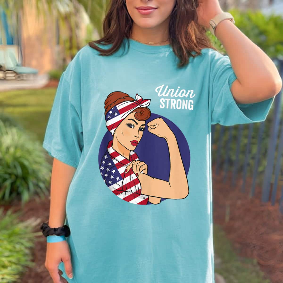 Union Labor Day Rosie The Riveter USA Flag T-Shirt Union Labor Day Rosie The Riveter USA Flag T-Shirt