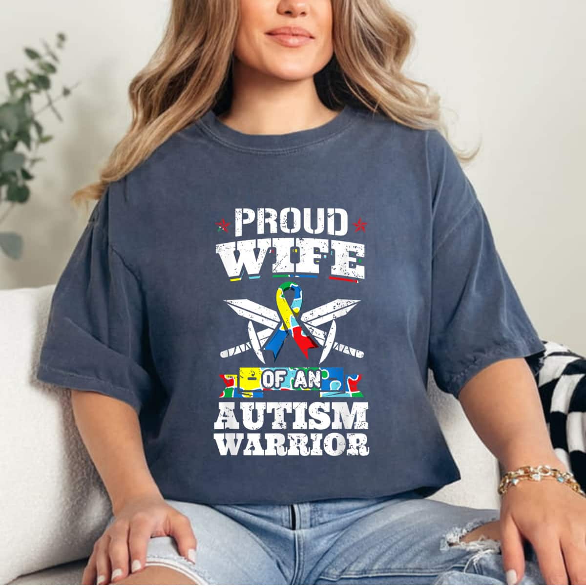 Proud Wife Of An Autism Warrior Autistic Awareness Ribbon T-Shirt Proud Wife Of An Autism Warrior Autistic Awareness Ribbon T-Shirt