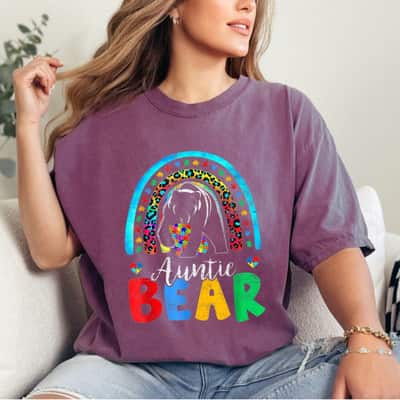 Autism Awareness Month Rainbow Auntie Bear Support Autistic T-Shirt
